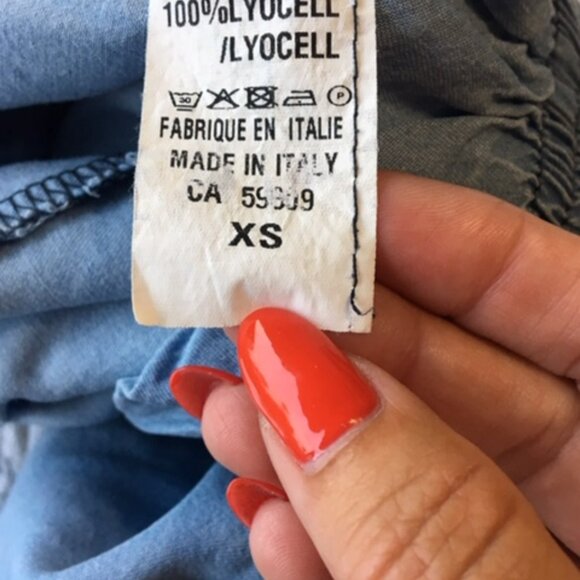 Angela Mara Lyocell denim blue paperbag tie up waist pants size xs - Picture 9 of 10